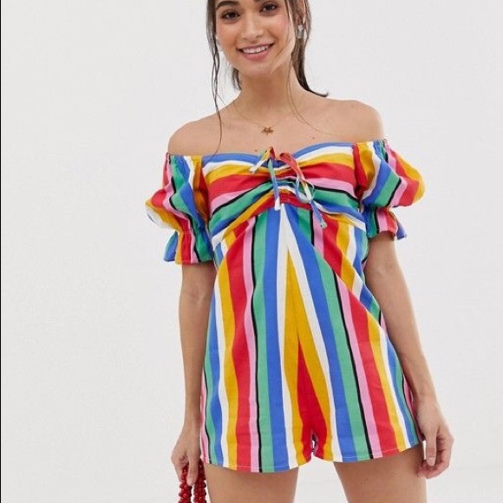 ASOS DESIGN Romper in rainbow stripe